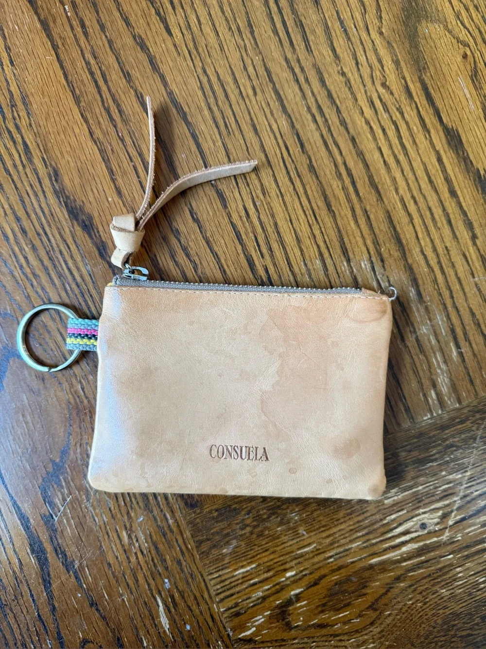 Consuela Tan Leather Zip Pouch with Keyring